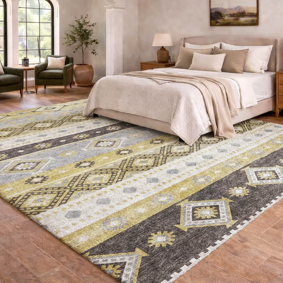 Addison Rugs Dream Shag Premium Machine Washable Transitional Tribal, Diamond Gilded Rectangle Rug, 8' x 10'