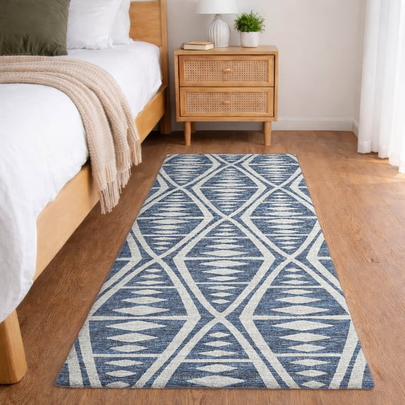 Addison Rugs Dream Shag Premium Machine Washable Transitional Tribal, Boho Blue Runner Rug, 2'3" x 7'6"