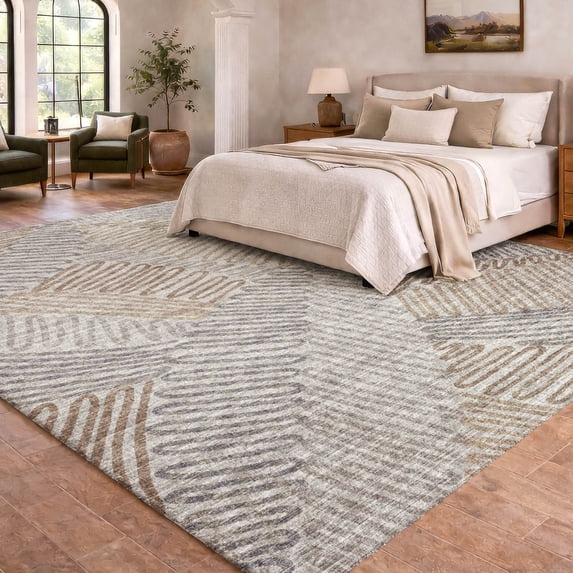 Addison Rugs Dream Shag Premium Machine Washable Transitional Tropical, Leaves, Botanical Mocha Rectangle Rug, 8' x 10'
