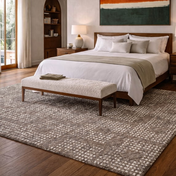 Addison Rugs Dream Shag Premium Machine Washable Transitional Squares Brown Rectangle Rug, 5' x 7'6"