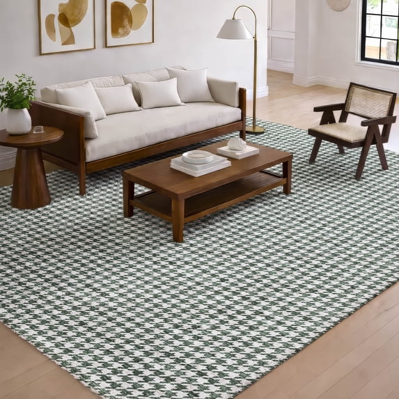 Addison Rugs Dream Shag Premium Machine Washable Transitional Houndstooth Green Rectangle Rug, 5' x 7'6"