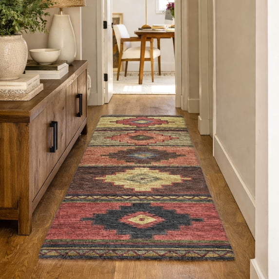 Addison Rugs Dream Shag Premium Machine Washable Transitional Aztec Paprika Runner Rug, 2'3" x 7'6"