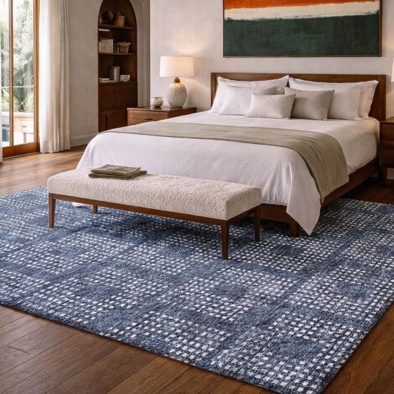 Addison Rugs Dream Shag Premium Machine Washable Transitional Squares Blue Rectangle Rug, 9' x 12'