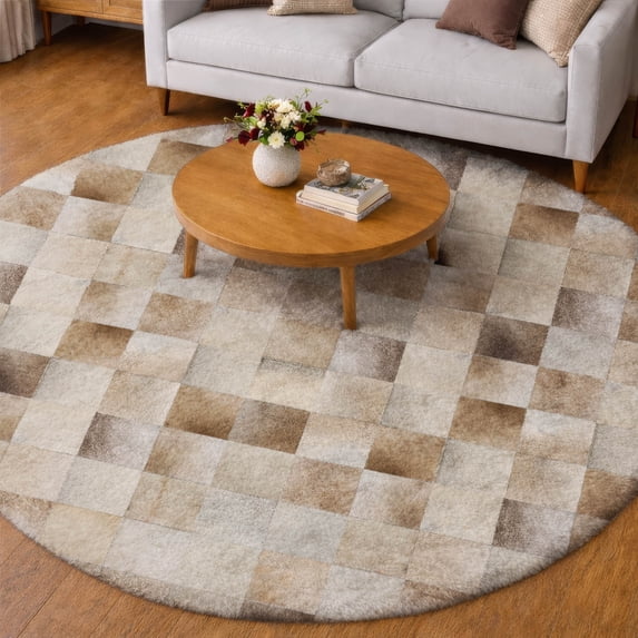 Addison Rugs Dream Shag Premium Machine Washable Transitional Boxes Taupe Round Rug, 8' x 8'