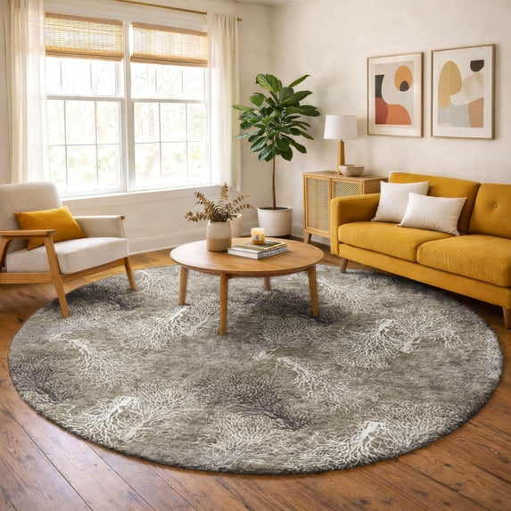 Addison Rugs Dream Shag Premium Machine Washable Transitional Coral Latte Round Rug, 8' x 8'