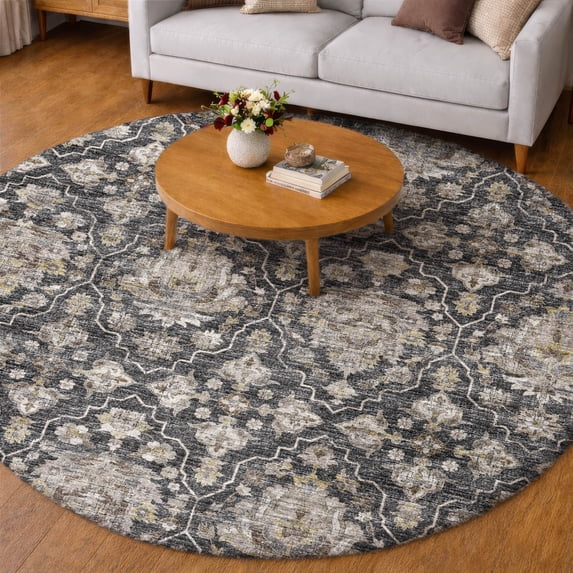 Addison Rugs Dream Shag Premium Machine Washable Traditional Ornate Shadow Round Rug, 8' x 8'