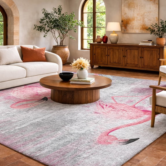 Addison Rugs Dream Shag Premium Machine Washable Transitional Soft Flamingos Pink Rectangle Rug, 9' x 12'