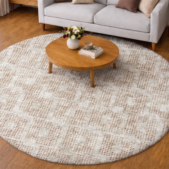 Addison Rugs Dream Shag Premium Machine Washable Transitional Squares Spice Round Rug, 8' x 8'