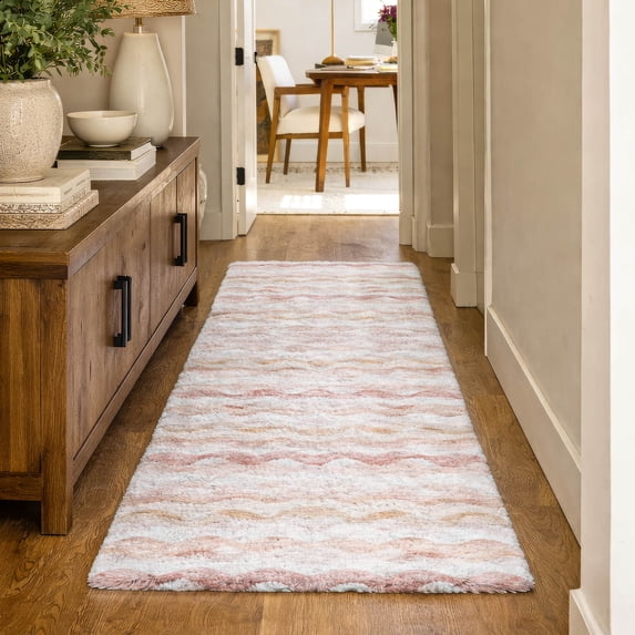 Addison Rugs Dream Shag Premium Machine Washable Transitional Ribbons Peach Runner Rug, 2'3" x 7'6"