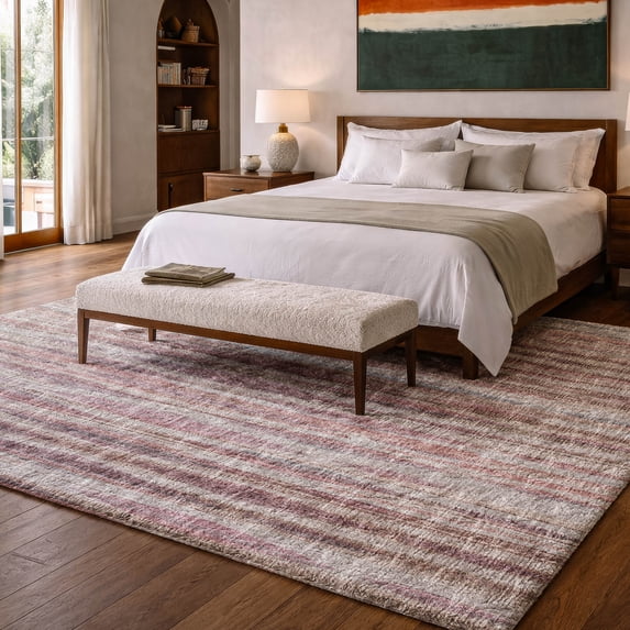 Addison Rugs Dream Shag Premium Machine Washable Transitional Textured Stripes Burgundy Rectangle Rug, 9' x 12'