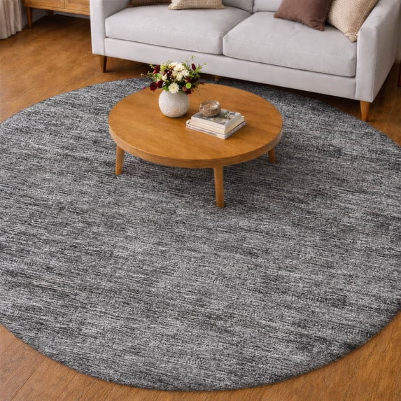 Addison Rugs Dream Shag Premium Machine Washable Transitional Horizontal Bars Gray Round Rug, 8' x 8'