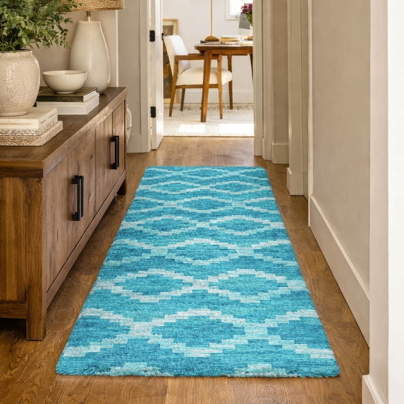 Addison Rugs Dream Shag Premium Machine Washable Transitional Tribal, Diamond Turquoise Runner Rug, 2'3" x 7'6"