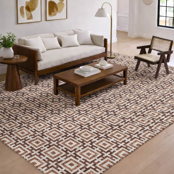 Addison Rugs Dream Shag Premium Machine Washable Transitional Modern Squares Paprika Rectangle Rug, 10' x 14'