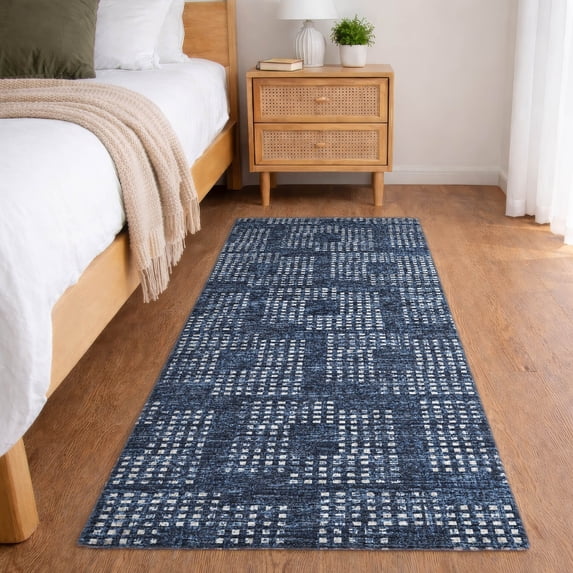 Addison Rugs Dream Shag Premium Machine Washable Transitional Squares Blue Runner Rug, 2'3" x 7'6"
