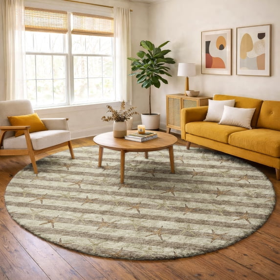 Addison Rugs Dream Shag Premium Machine Washable Transitional Starfish Tan Round Rug, 8' x 8'