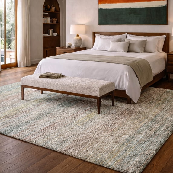 Addison Rugs Dream Shag Premium Machine Washable Transitional Horizontal Bars Multi Rectangle Rug, 9' x 12'