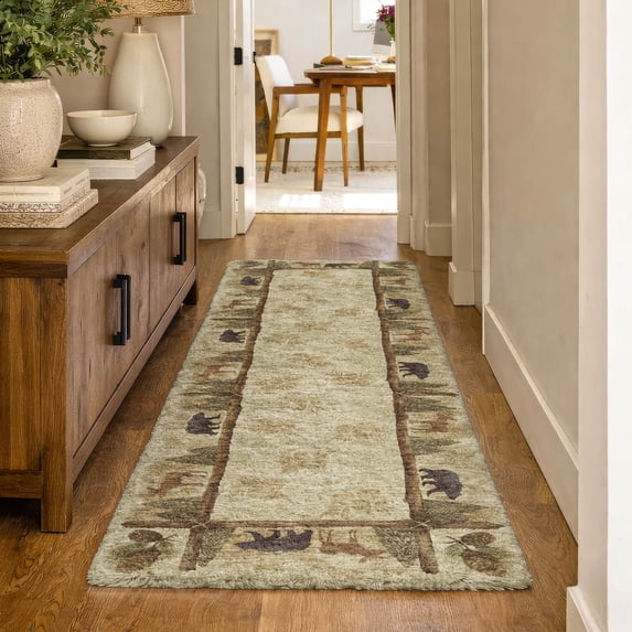 Addison Rugs Dream Shag Premium Machine Washable Transitional Pinecones Khaki Runner Rug, 2'3" x 7'6"