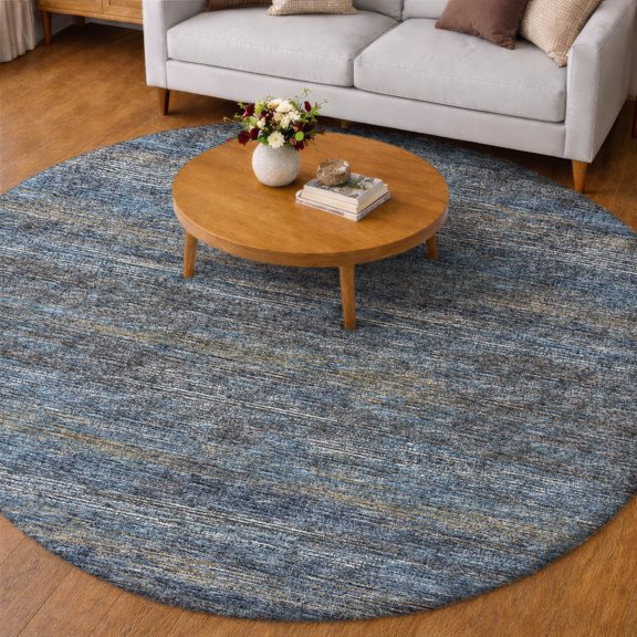 Addison Rugs Dream Shag Premium Machine Washable Transitional Horizontal Bars Blue Round Rug, 8' x 8'