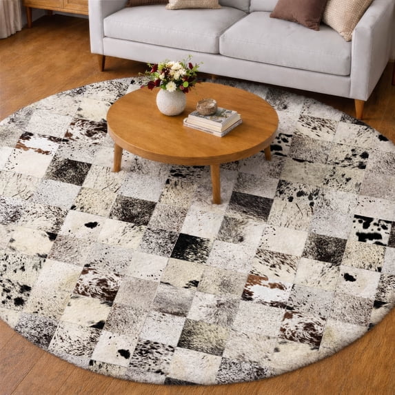Addison Rugs Dream Shag Premium Machine Washable Transitional Boxes Granite Round Rug, 8' x 8'