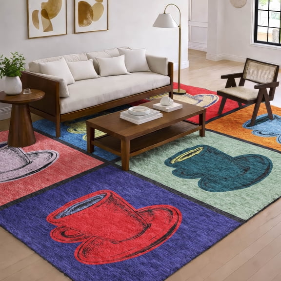 Addison Rugs Dream Shag Premium Machine Washable Transitional Coffee Mugs Kaleidoscope Rectangle Rug, 3' x 5'