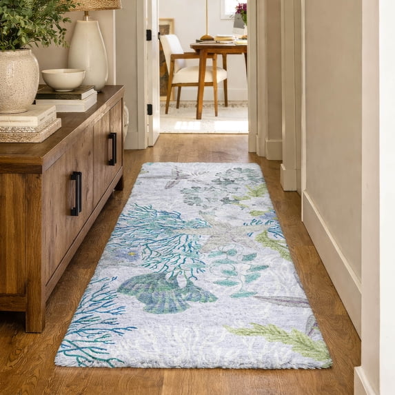 Addison Rugs Dream Shag Premium Machine Washable Transitional Coral Aqua Runner Rug, 2'3" x 7'6"