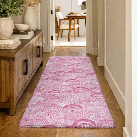 Addison Rugs Dream Shag Premium Machine Washable Transitional Shells Pink Runner Rug, 2'3" x 7'6"