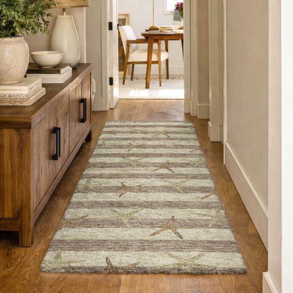 Addison Rugs Dream Shag Premium Machine Washable Transitional Starfish Tan Runner Rug, 2'3" x 7'6"