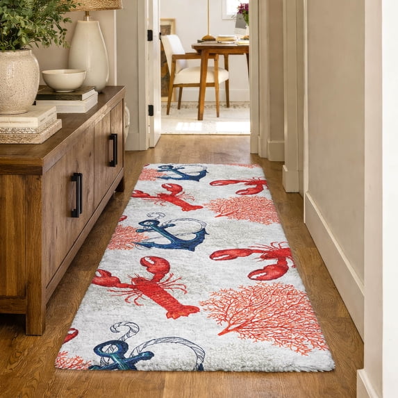 Addison Rugs Dream Shag Premium Machine Washable Transitional Lobster/anchor Ivory Runner Rug, 2'3" x 7'6"