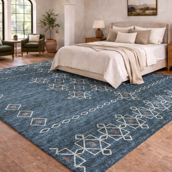 Addison Rugs Dream Shag Premium Machine Washable Transitional Tribal, Boho Blue Rectangle Rug, 3' x 5'