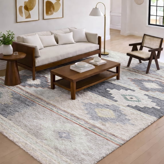 Addison Rugs Dream Shag Premium Machine Washable Transitional Aztec Gray Rectangle Rug, 9' x 12'