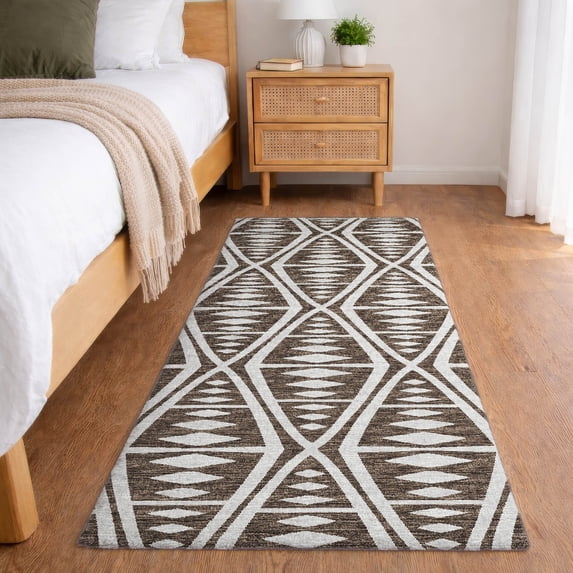 Addison Rugs Dream Shag Premium Machine Washable Transitional Tribal, Boho Brown Runner Rug, 2'3" x 7'6"