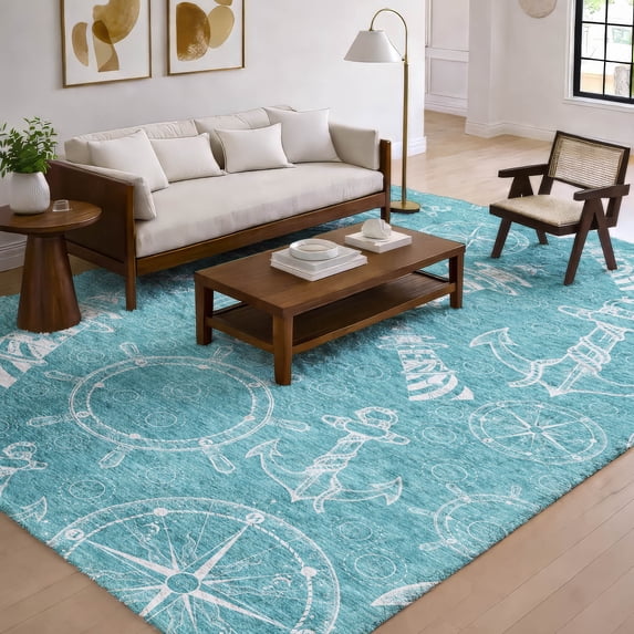 Addison Rugs Dream Shag Premium Machine Washable Transitional Nautical Ocean Rectangle Rug, 5' x 7'6"