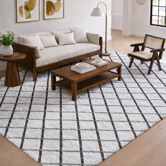 Addison Rugs Dream Shag Premium Machine Washable Transitional Lattice Gray Rectangle Rug, 5' x 7'6"