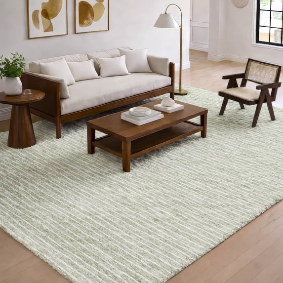 Addison Rugs Dream Shag Premium Machine Washable Transitional Stripes Mist Rectangle Rug, 9' x 12'
