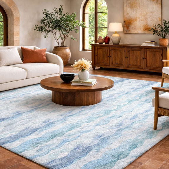 Addison Rugs Dream Shag Premium Machine Washable Transitional Ribbons Blue Rectangle Rug, 8' x 10'