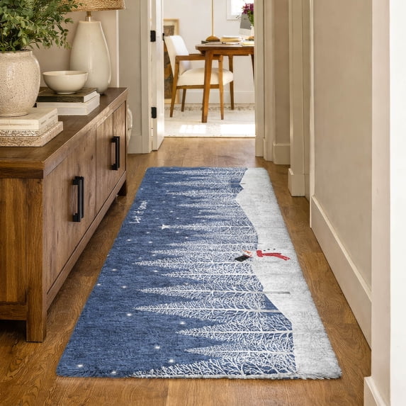 Addison Rugs Dream Shag Premium Machine Washable Transitional Snow Scene Blue Runner Rug, 2'3" x 7'6"