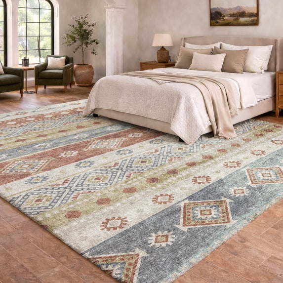 Addison Rugs Dream Shag Premium Machine Washable Transitional Tribal, Diamond Desert Rectangle Rug, 8' x 10'