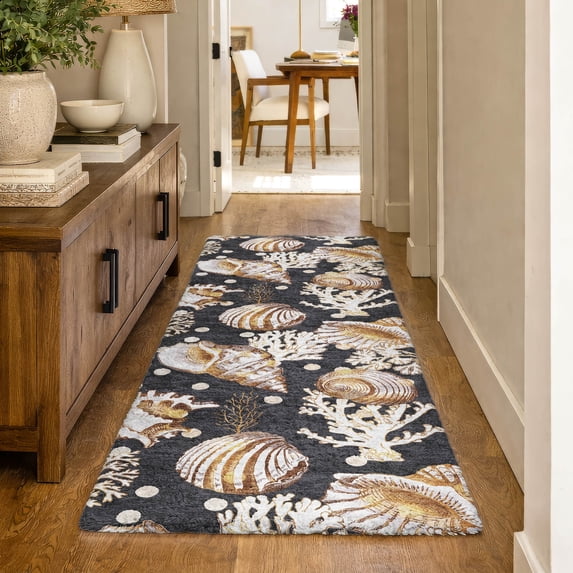 Addison Rugs Dream Shag Premium Machine Washable Transitional Shells Midnight Runner Rug, 2'3" x 7'6"