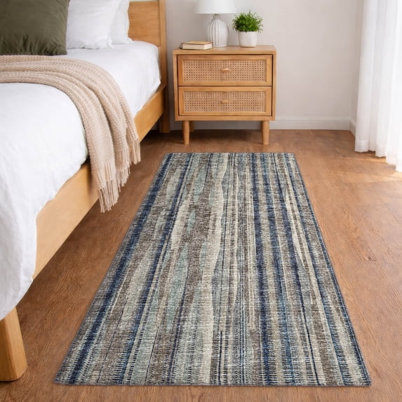 Addison Rugs Dream Shag Premium Machine Washable Transitional Textured Stripes Earth Runner Rug, 2'3" x 7'6"