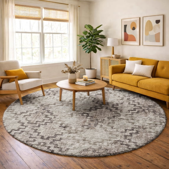 Addison Rugs Dream Shag Premium Machine Washable Transitional Tribal Mocha Round Rug, 8' x 8'