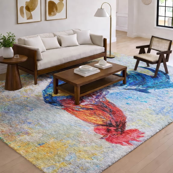 Addison Rugs Dream Shag Premium Machine Washable Transitional Rooster Blue Rectangle Rug, 8' x 10'