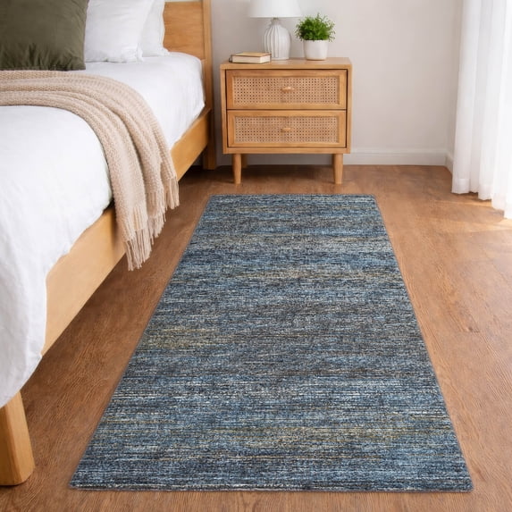 Addison Rugs Dream Shag Premium Machine Washable Transitional Horizontal Bars Blue Runner Rug, 2'3" x 7'6"