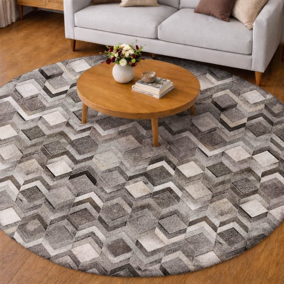 Addison Rugs Dream Shag Premium Machine Washable Transitional Herringbone Gray Round Rug, 8' x 8'