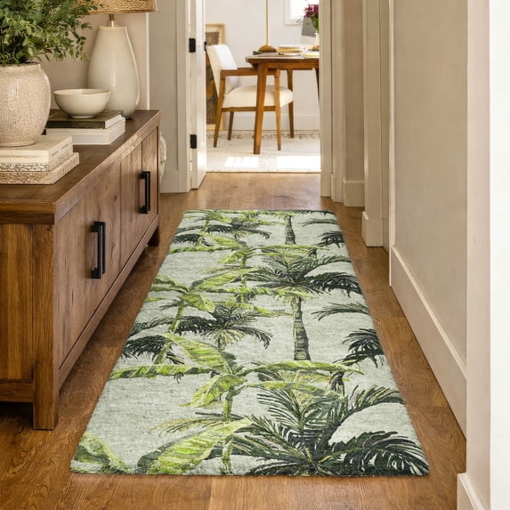 Addison Rugs Dream Shag Premium Machine Washable Transitional Palm Trees Green Runner Rug, 2'3" x 7'6"
