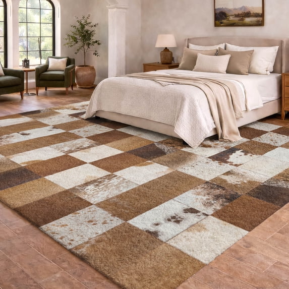 Addison Rugs Dream Shag Premium Machine Washable Transitional Boxes Brown Rectangle Rug, 9' x 12'