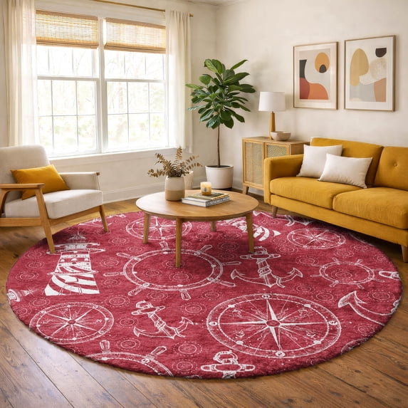 Addison Rugs Dream Shag Premium Machine Washable Transitional Nautical Red Round Rug, 8' x 8'