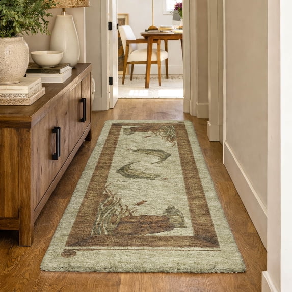Addison Rugs Dream Shag Premium Machine Washable Transitional Fish Khaki Runner Rug, 2'3" x 7'6"