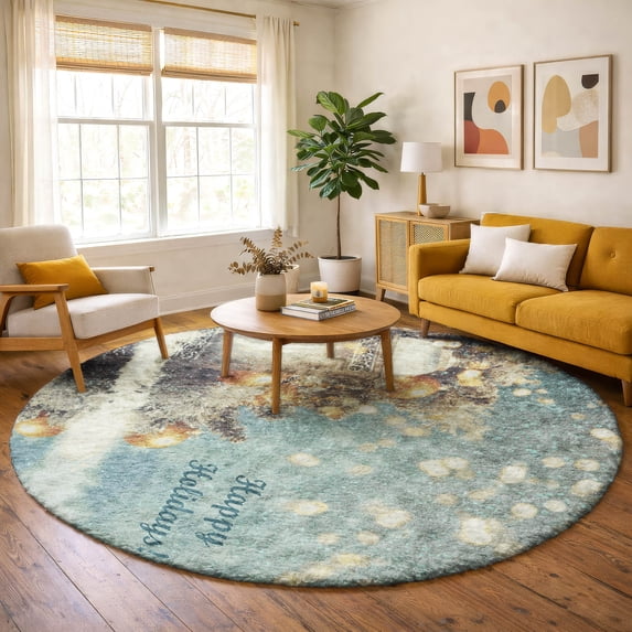 Addison Rugs Dream Shag Premium Machine Washable Transitional Lantern Blue Round Rug, 8' x 8'