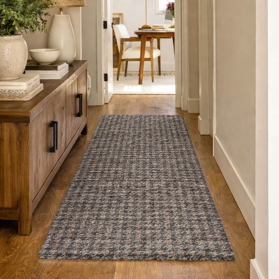 Addison Rugs Dream Shag Premium Machine Washable Transitional Houndstooth Chocolate Runner Rug, 2'3" x 7'6"