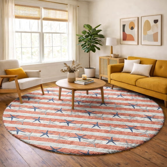 Addison Rugs Dream Shag Premium Machine Washable Transitional Starfish Coral Round Rug, 8' x 8'